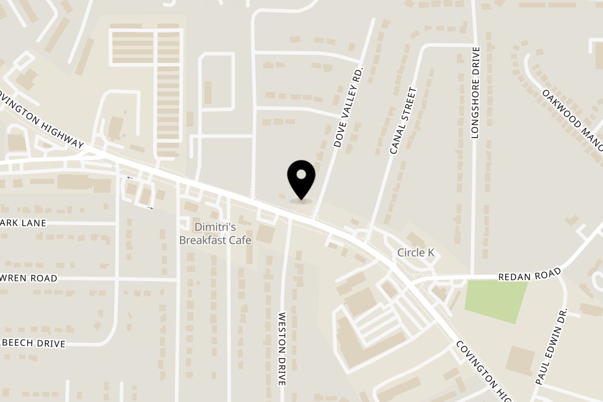 Map showing the location of Who's Got Soul Southern Cafe Decatur on 3818 Covington Highway in Decatur